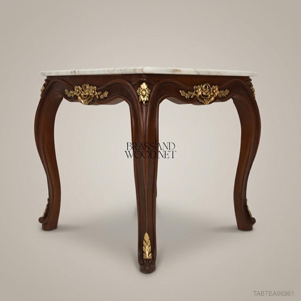 Louis XV Corner Table with Marble Top & Gilt Brass Accents