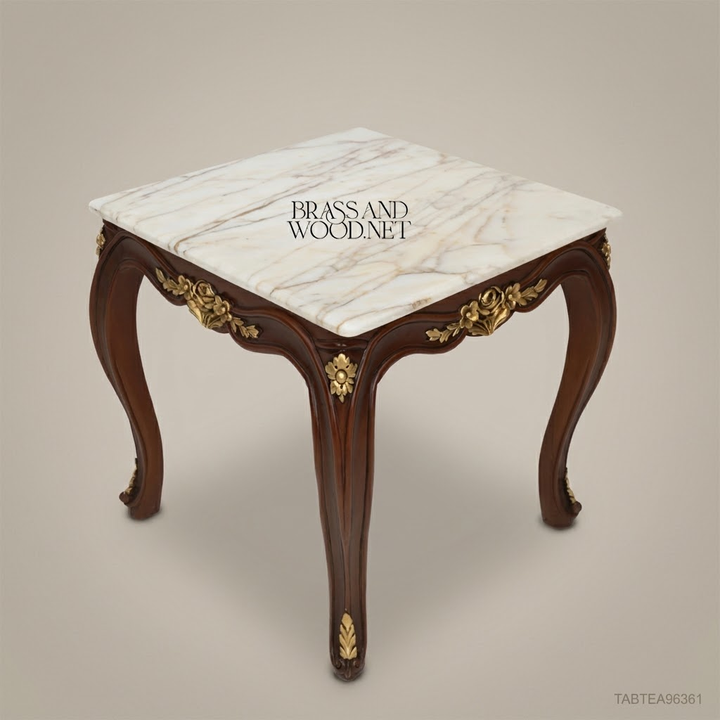 Louis XV Corner Table with Marble Top & Gilt Brass Accents