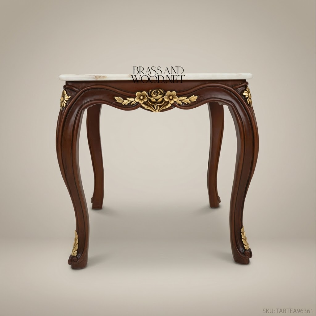 Louis XV Corner Table with Marble Top & Gilt Brass Accents
