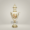 Neoclassical Sèvres-Style Lidded Ceramic Urn Vase with Floral Medallion & Brass Mounts