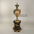 Neoclassical Empire Ceremonial Urn Vase on Pedestal with Gilt Swag & Floral Medallion — Gold