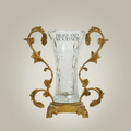 Rococo Acanthus Brass & Crystal Vase with Scrolled Foliate Stand - Antique