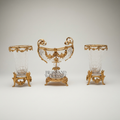 Rococo Crystal & Brass 3-Piece Garniture Set with Floral Swag Centrepiece & Flanking Vases — Gold