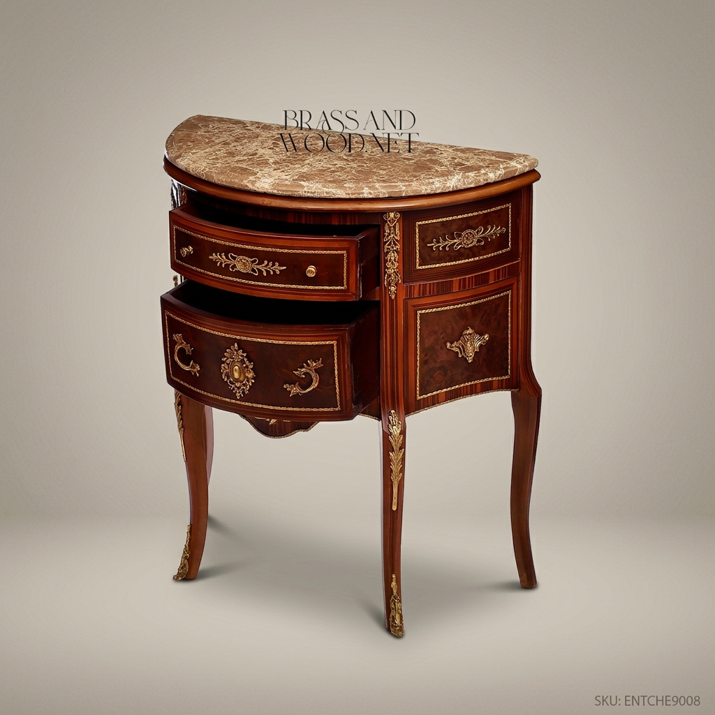 Louis XV Demilune Commode with Marble Top & Ormolu Mounts