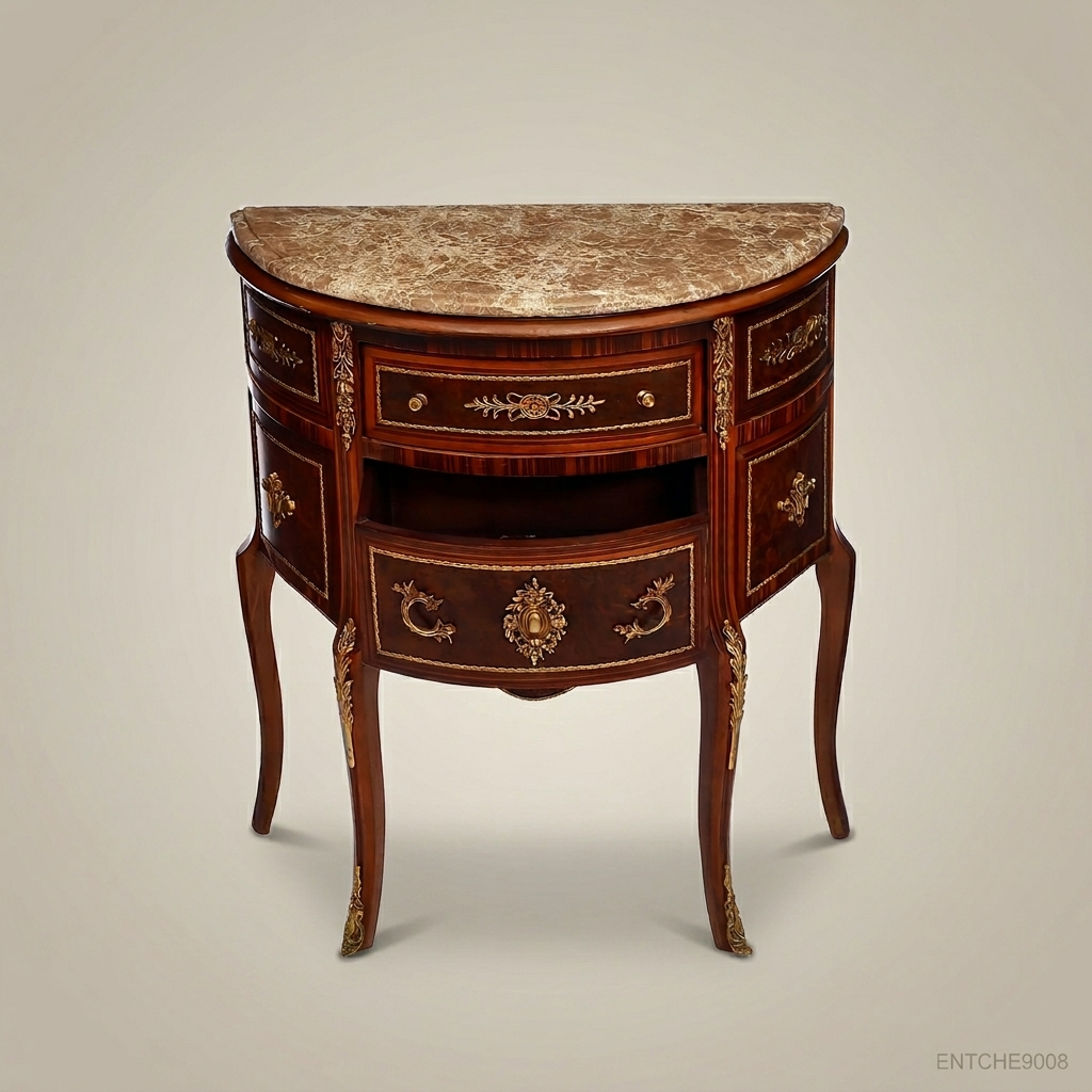 Louis XV Demilune Commode with Marble Top & Ormolu Mounts