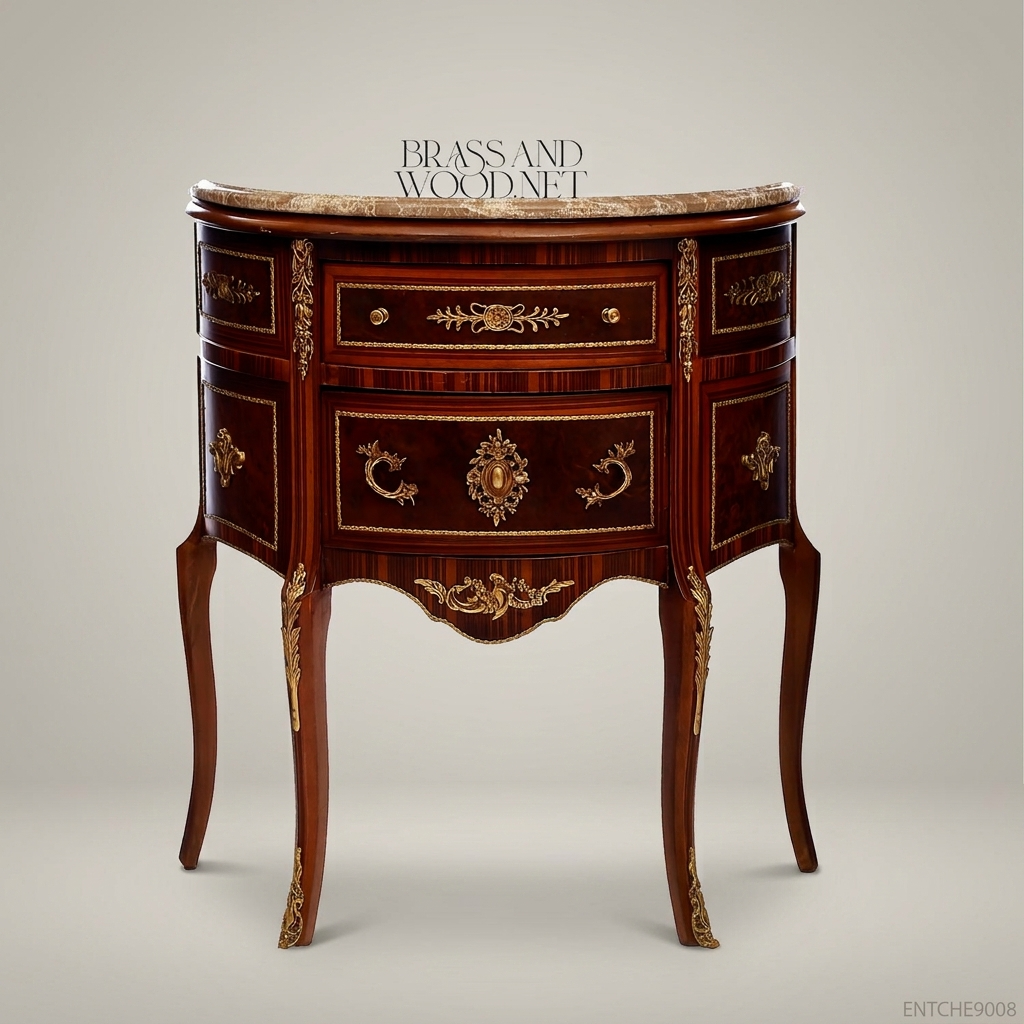Louis XV Demilune Commode with Marble Top & Ormolu Mounts
