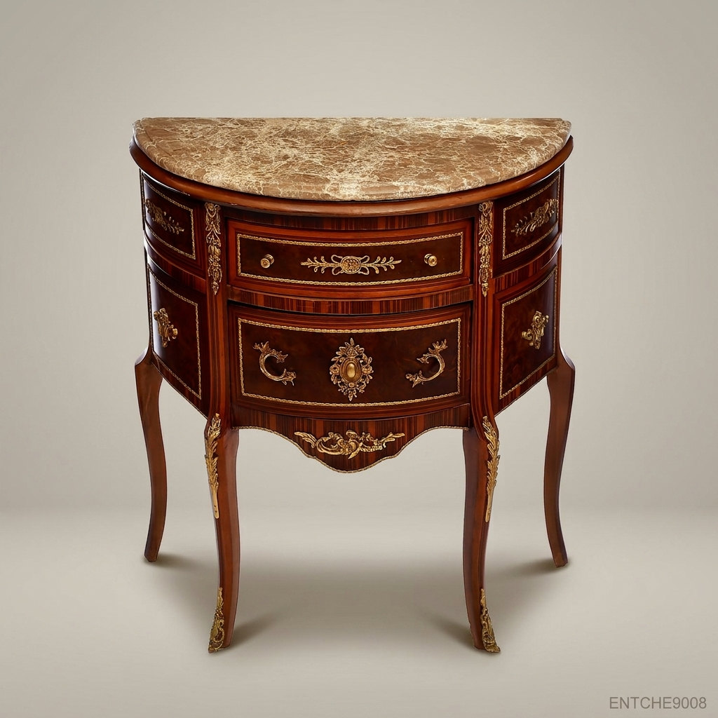 Louis XV Demilune Commode with Marble Top & Ormolu Mounts