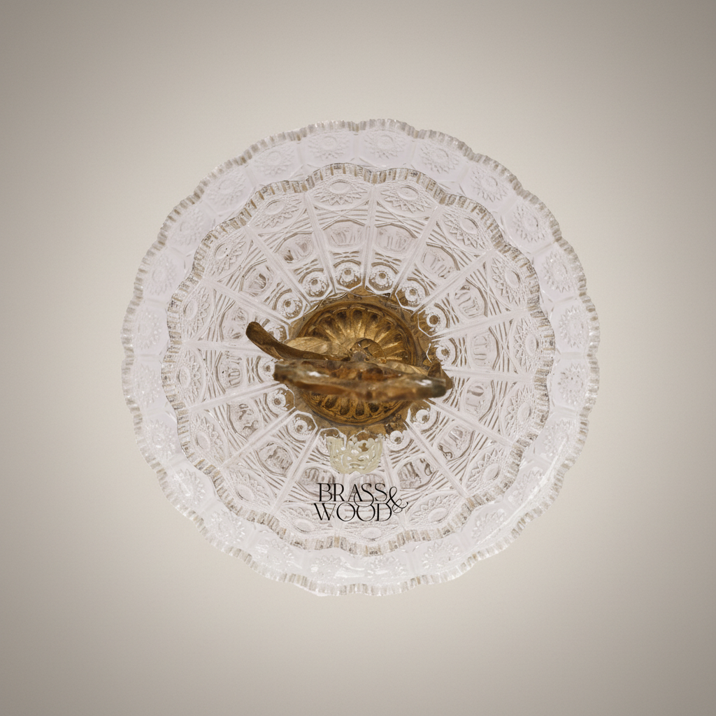 Two-Tier Crystal & Brass Étagère Stand with Leaf Collar & Scroll Handle — Antique Gold