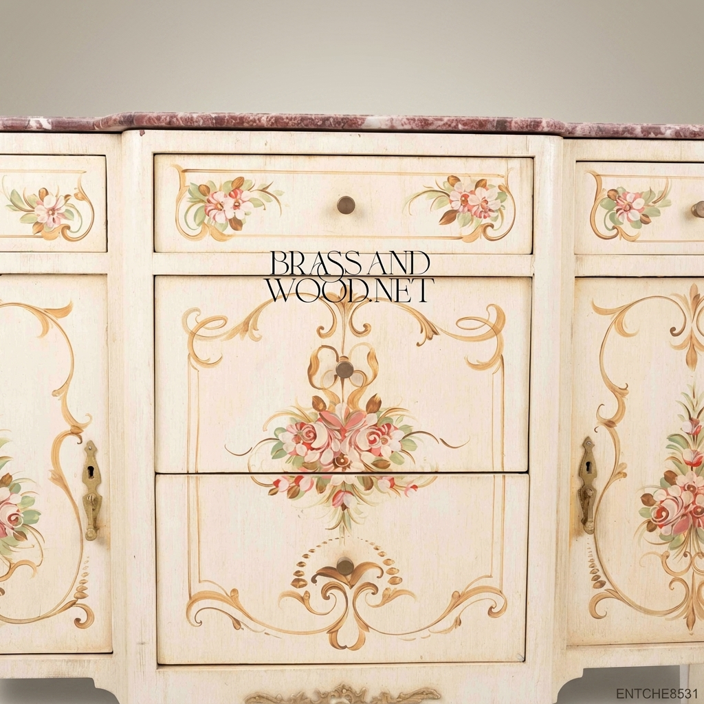 Louis XV Rococo Hand-Painted Buffet with Rose Marble Top