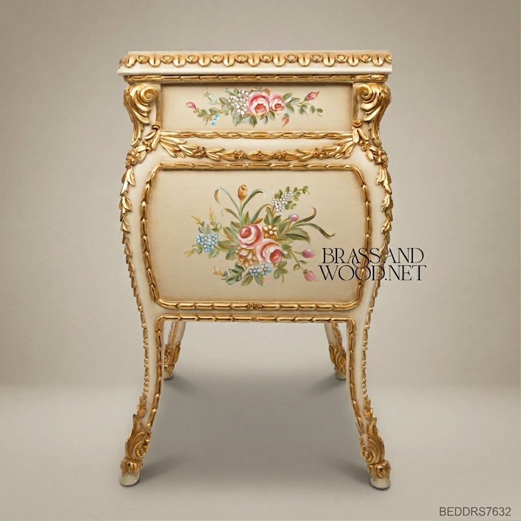 Venetian Baroque Hand-Painted Dressing Table with Carved Mirror — Floral Polychrome & Gold