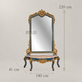 Venetian Rococo demi-lune console table with arched mirror royal blue lacquer gold leaf carved frame marble top Main View | Brass & Wood