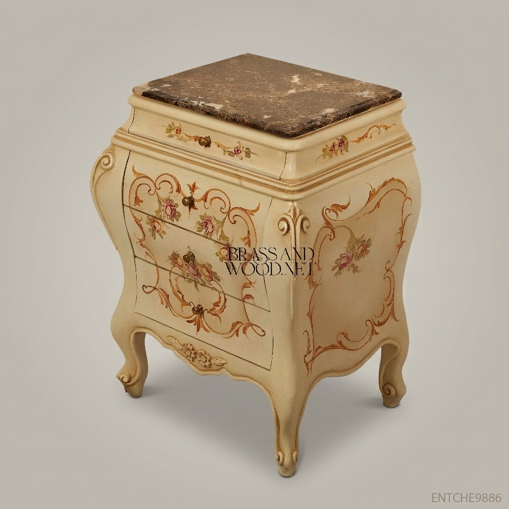 Louis XV Rococo Bombe Commode with Hand-Painted Florals & Marble Top
