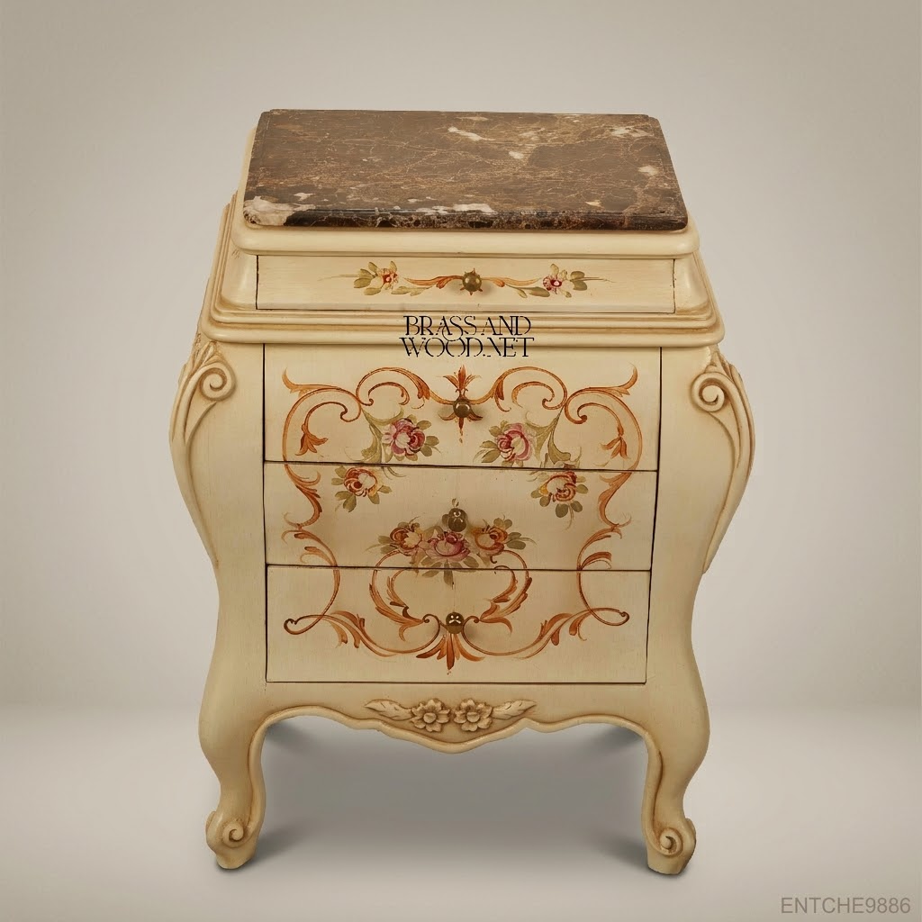 Louis XV Rococo Bombe Commode with Hand-Painted Florals & Marble Top