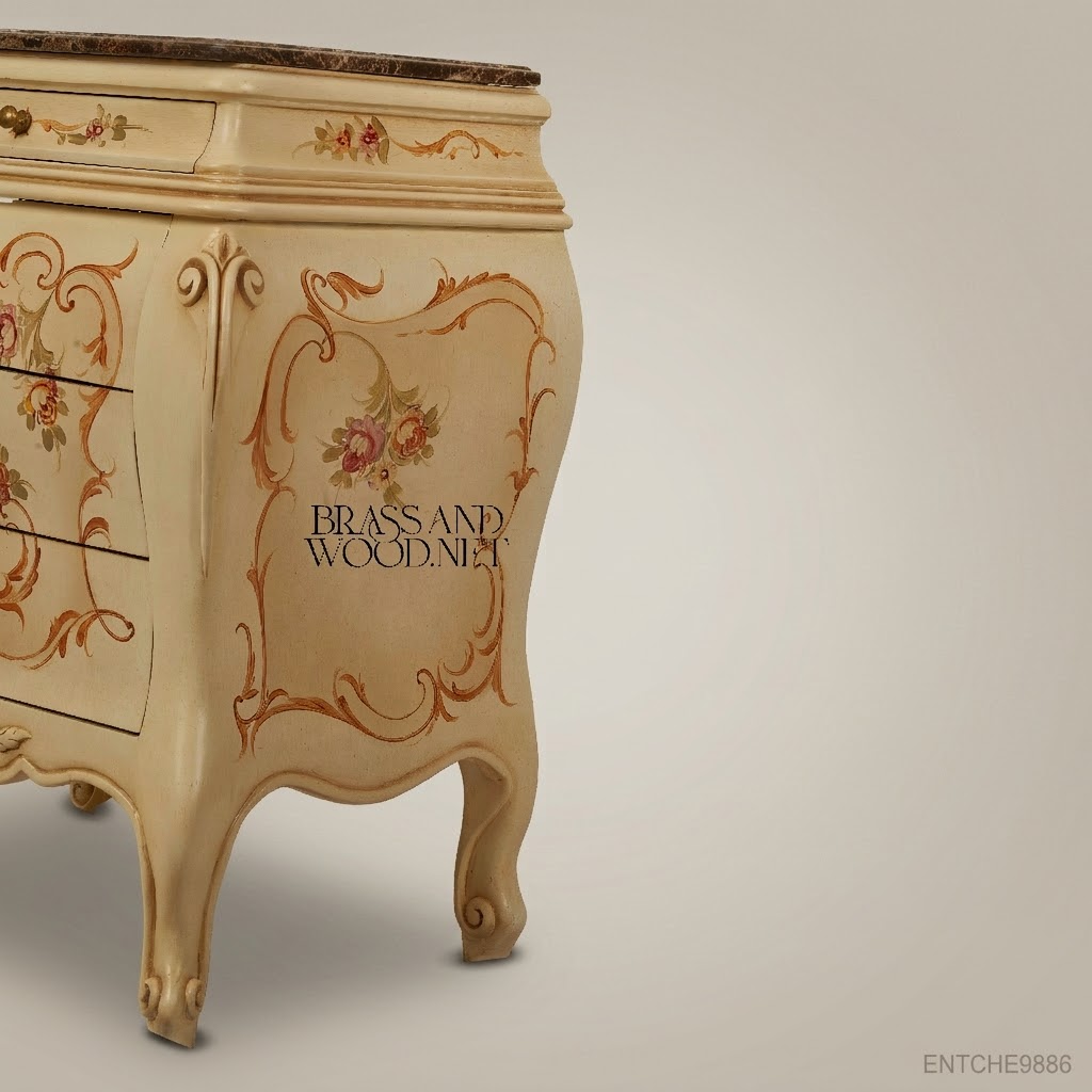 Louis XV Rococo Bombe Commode with Hand-Painted Florals & Marble Top