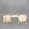 Venetian Rococo Hand-Painted Dressing Table with Triple Mirror — Ivory & Gold Rose Cartouche