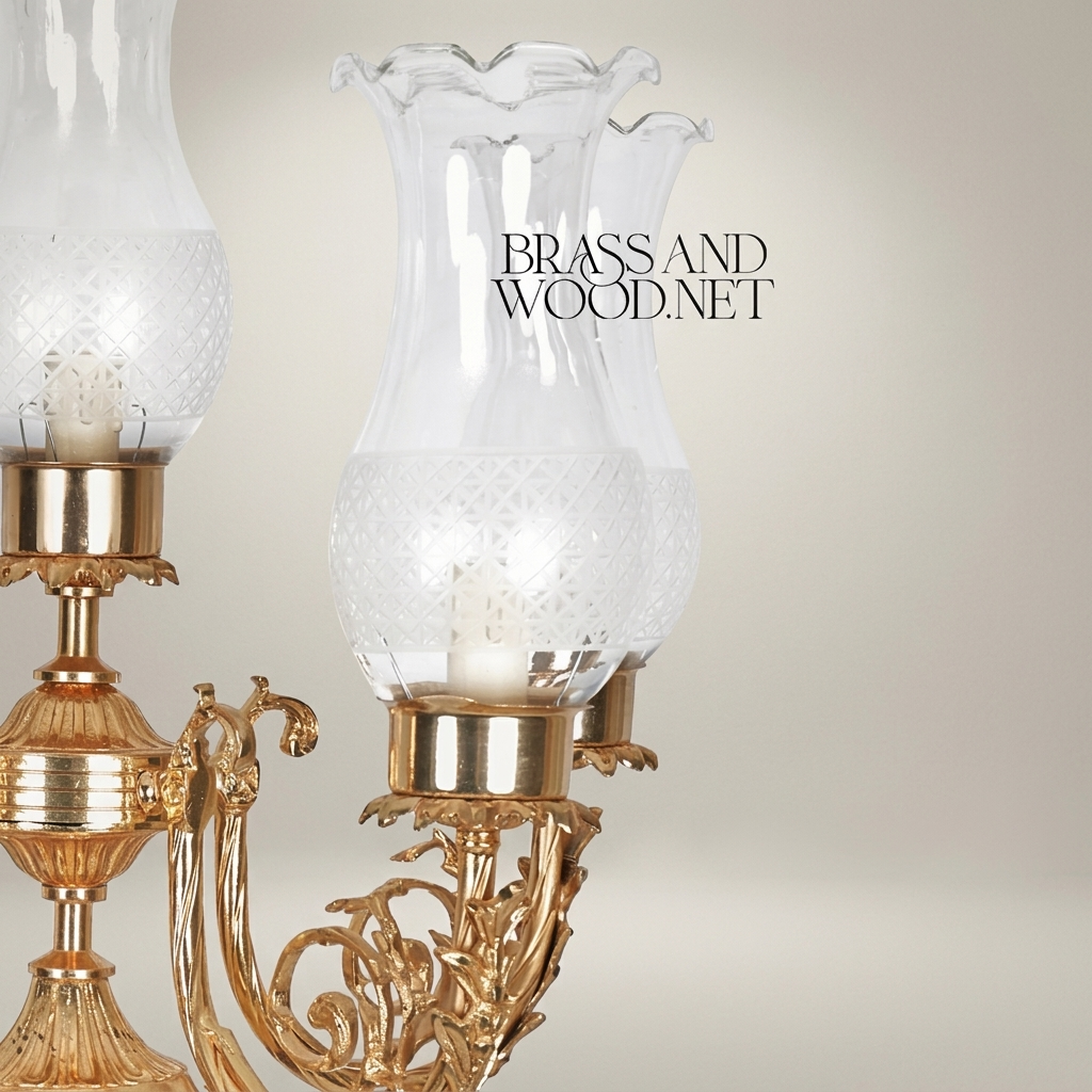 Victorian Brass & Ceramic Candelabra Table Lamp - 5-Arm Floral Urn