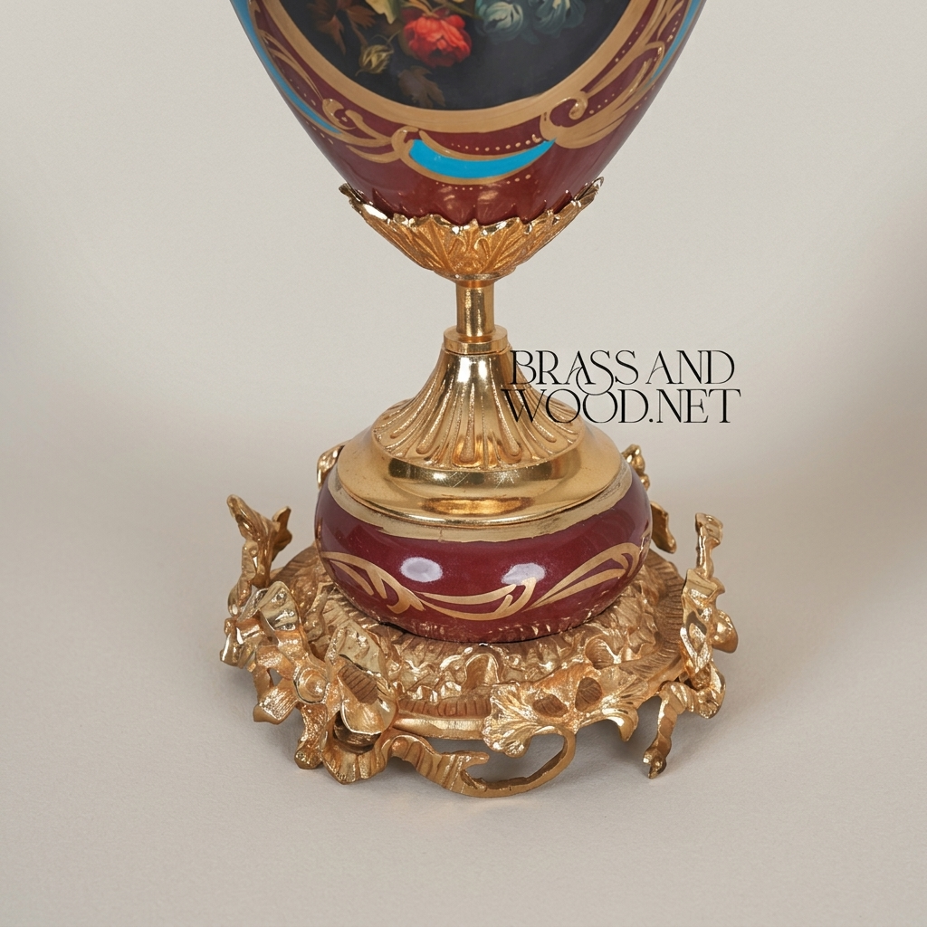 Victorian Brass & Ceramic Candelabra Table Lamp - 5-Arm Floral Urn — Gold
