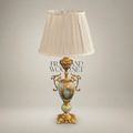 Victorian Celadon Ceramic Urn Table Lamp - Hand-Painted Floral & Brass Scroll Handles — Gold