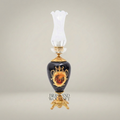 Victorian Ceramic Table Lamp - Hand-Painted Vase with Ornate Brass Base & Glass Chimney — Gold