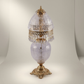 Victorian Crystal Table Lamp - Etched Dome Shade with Brass Crystal Fringe — Gold