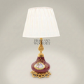 Victorian Floral Ceramic Table Lamp - Rococo Brass Base & Pleated Shade — Gold