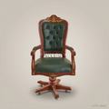 Victorian Green Leather Executive Office Chair – Carved Mahogany & Gold Brass Inlay