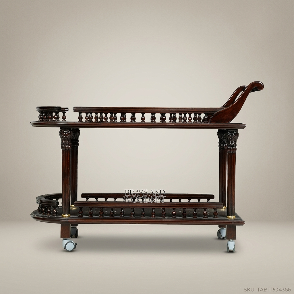 Victorian Mahogany Tea Trolley with Brass Accents & Carved Columns
