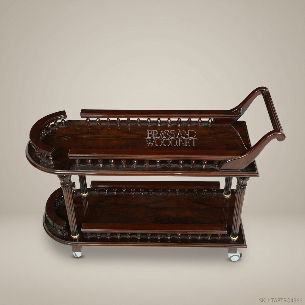 Victorian Mahogany Tea Trolley with Brass Accents & Carved Columns