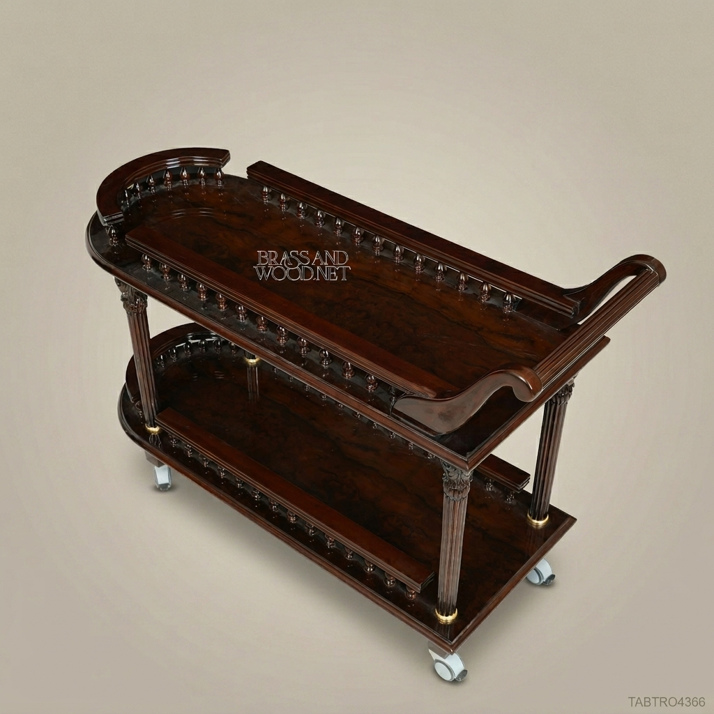 Victorian Mahogany Tea Trolley with Brass Accents & Carved Columns