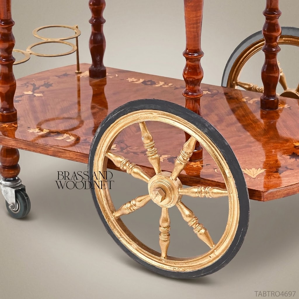 Victorian Marquetry Tea Trolley | Solid Walnut & Antique Brass
