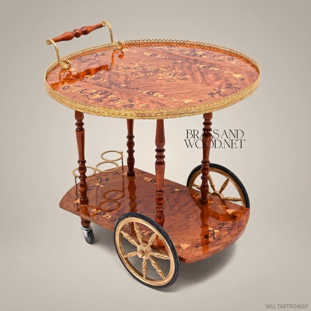 Victorian Marquetry Tea Trolley | Solid Walnut & Antique Brass