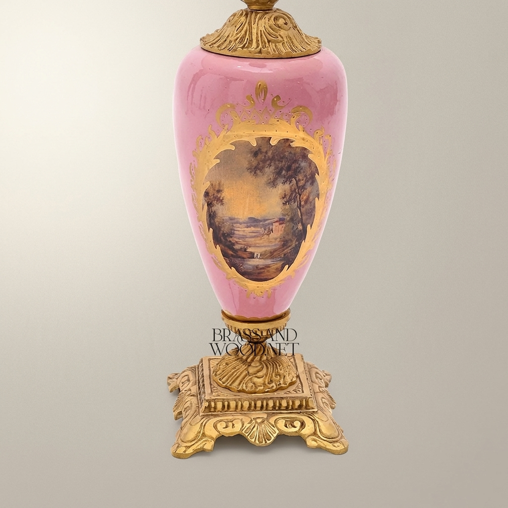 Victorian Porcelain Table Lamp - Hand-Painted Floral Urn with Ornate Brass Base — Antique Gold