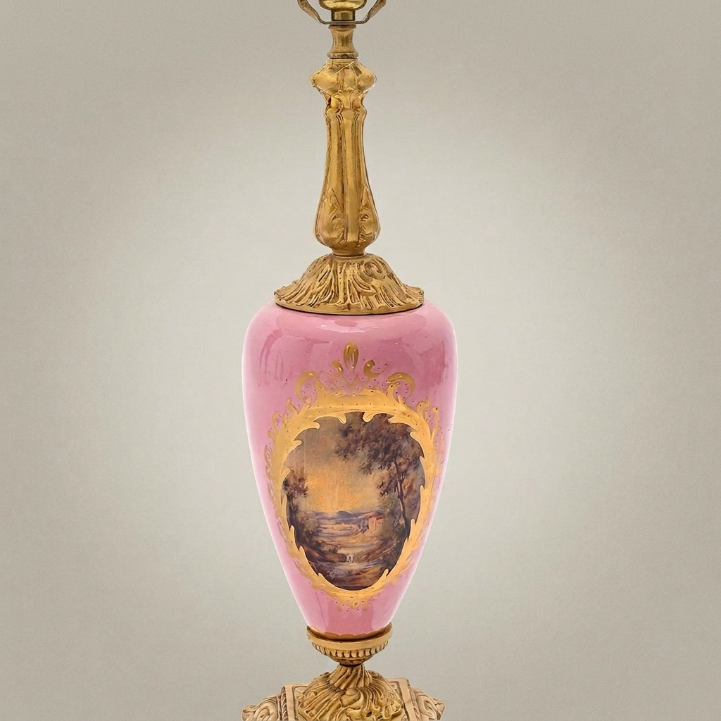 Victorian Porcelain Table Lamp - Hand-Painted Floral Urn with Ornate Brass Base — Antique Gold