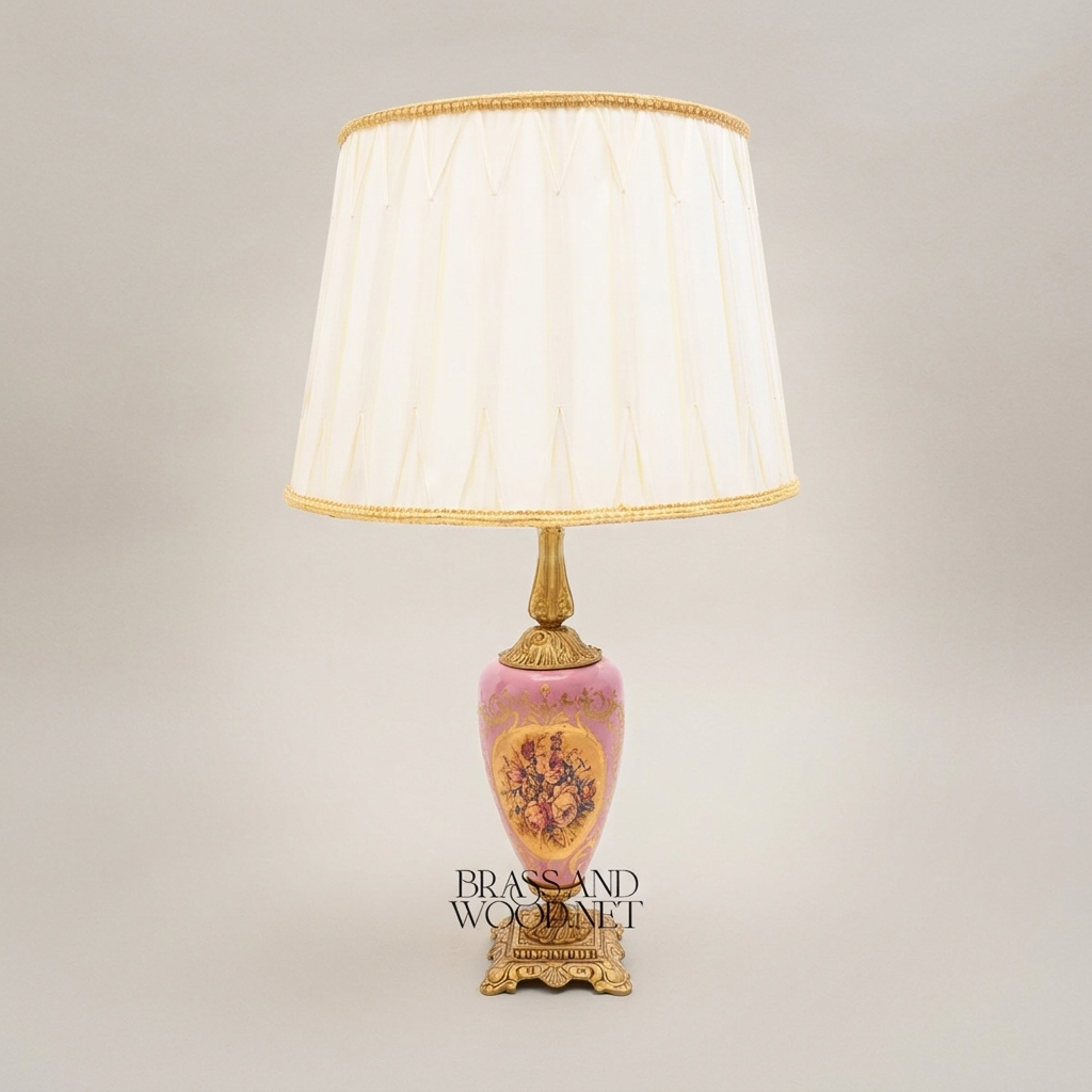 Victorian Porcelain Table Lamp - Hand-Painted Floral Urn with Ornate Brass Base — Antique Gold