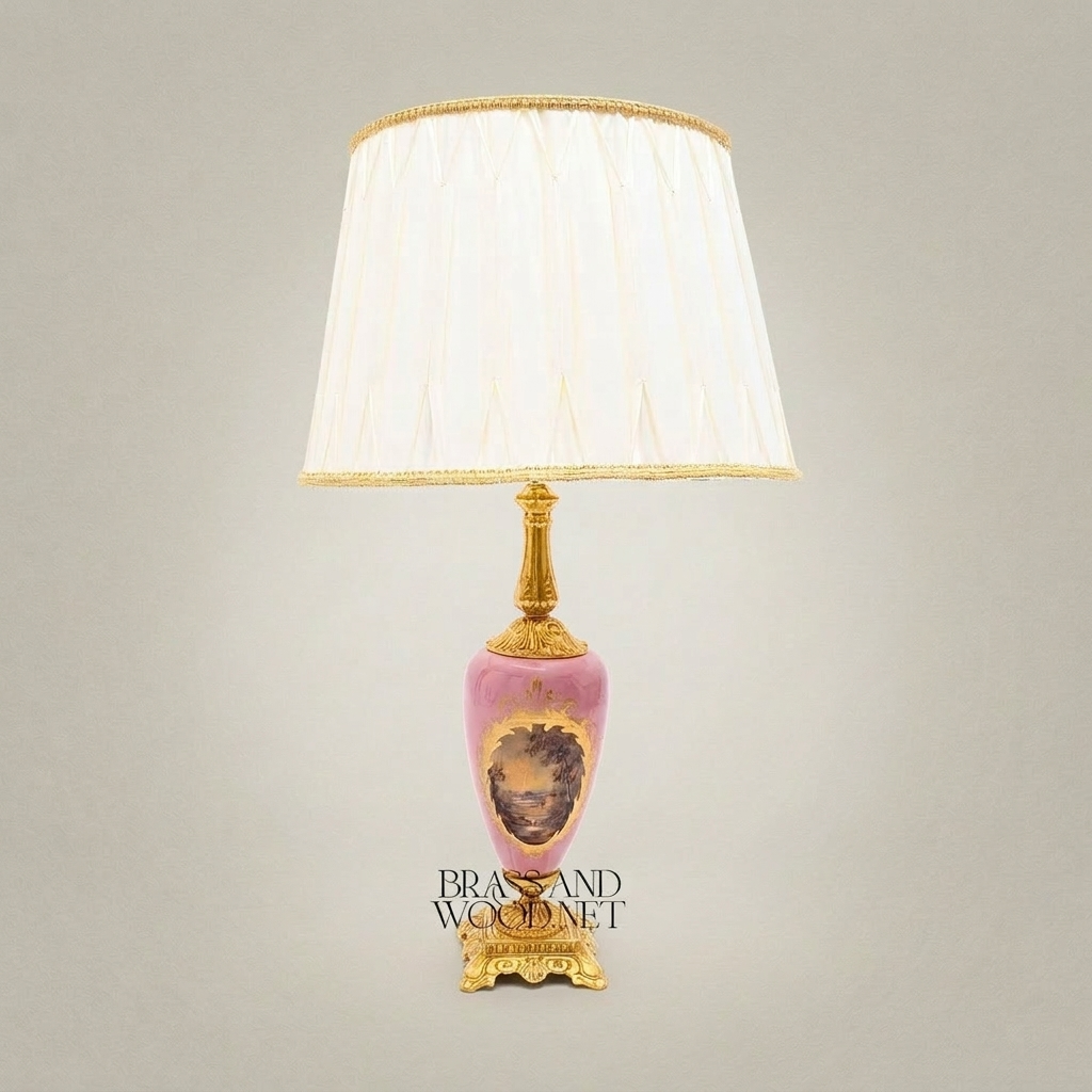 Victorian Porcelain Table Lamp - Hand-Painted Floral Urn with Ornate Brass Base — Gold