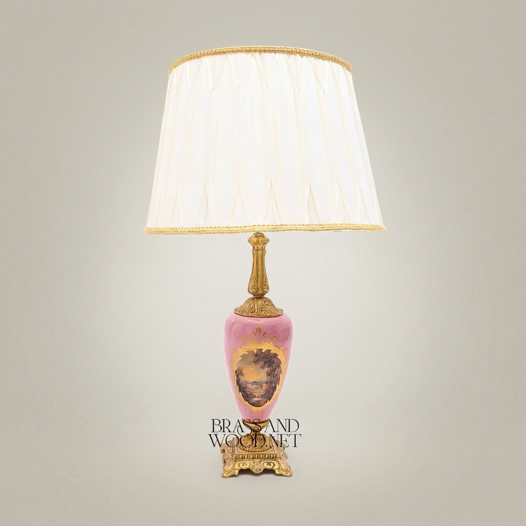 Victorian Porcelain Table Lamp - Hand-Painted Floral Urn with Ornate Brass Base — Antique Gold