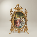 Victorian Rococo Brass Oval Frame Decorative Plate - Openwork Scrollwork with Classical Ladies Scene — Gold