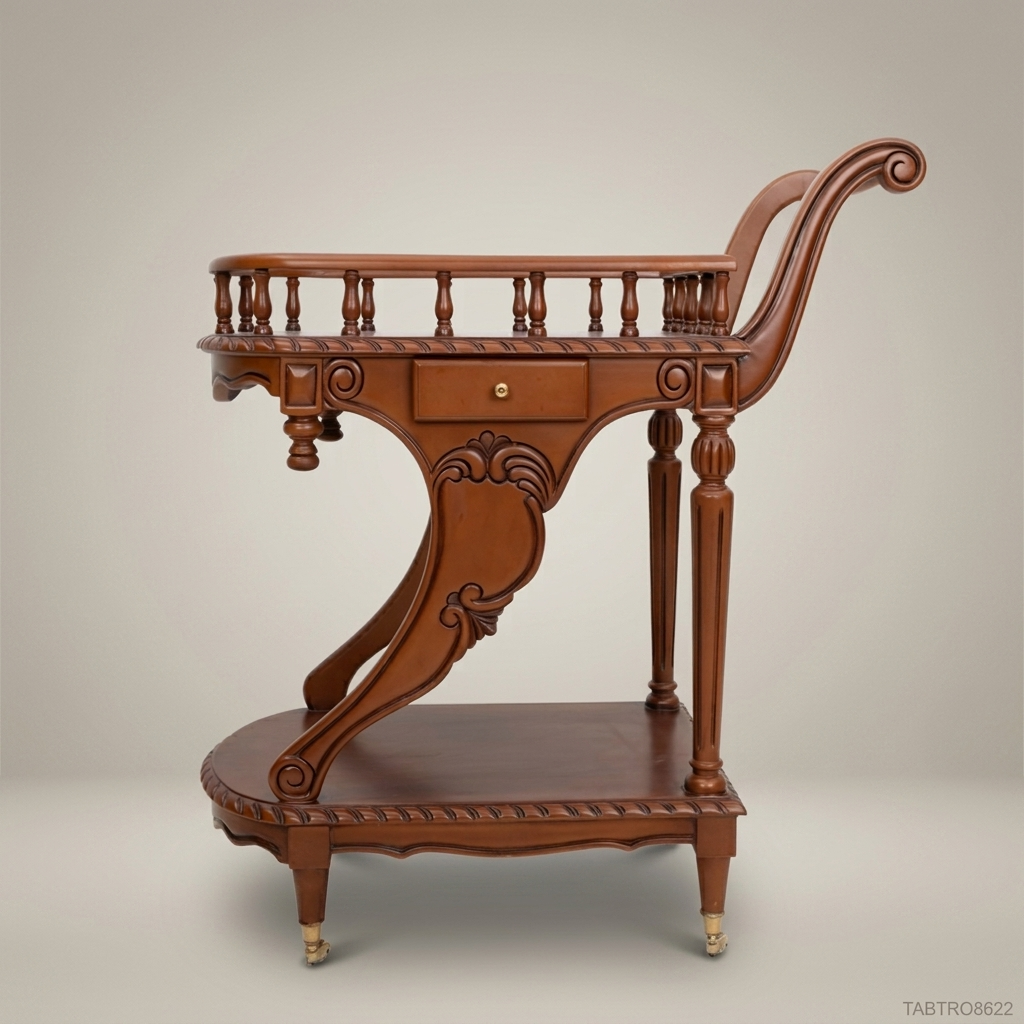 Victorian Tea Trolley | Carved Solid Wood | Antique Walnut Finish