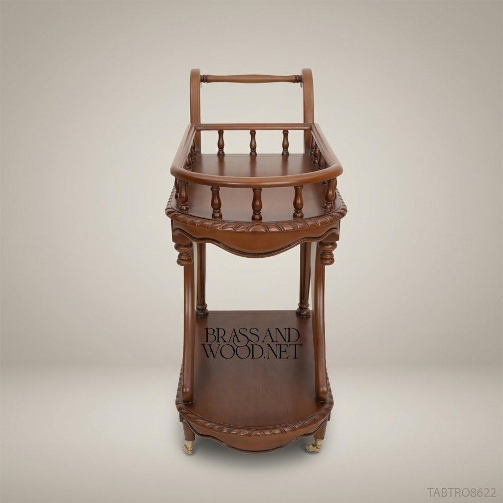 Victorian Tea Trolley | Carved Solid Wood | Antique Walnut Finish