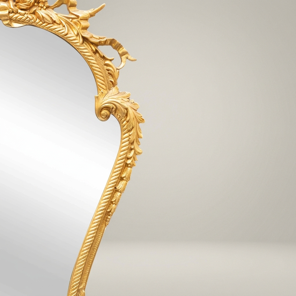 Rococo Hand-Carved Wall Mirror with Rose Garland Crown & Rope-Twist Frame — Gold