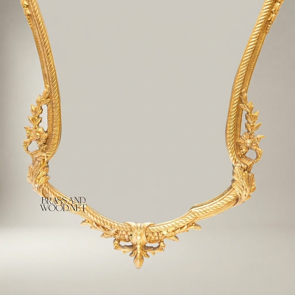 Rococo Hand-Carved Wall Mirror with Rose Garland Crown & Rope-Twist Frame — Gold