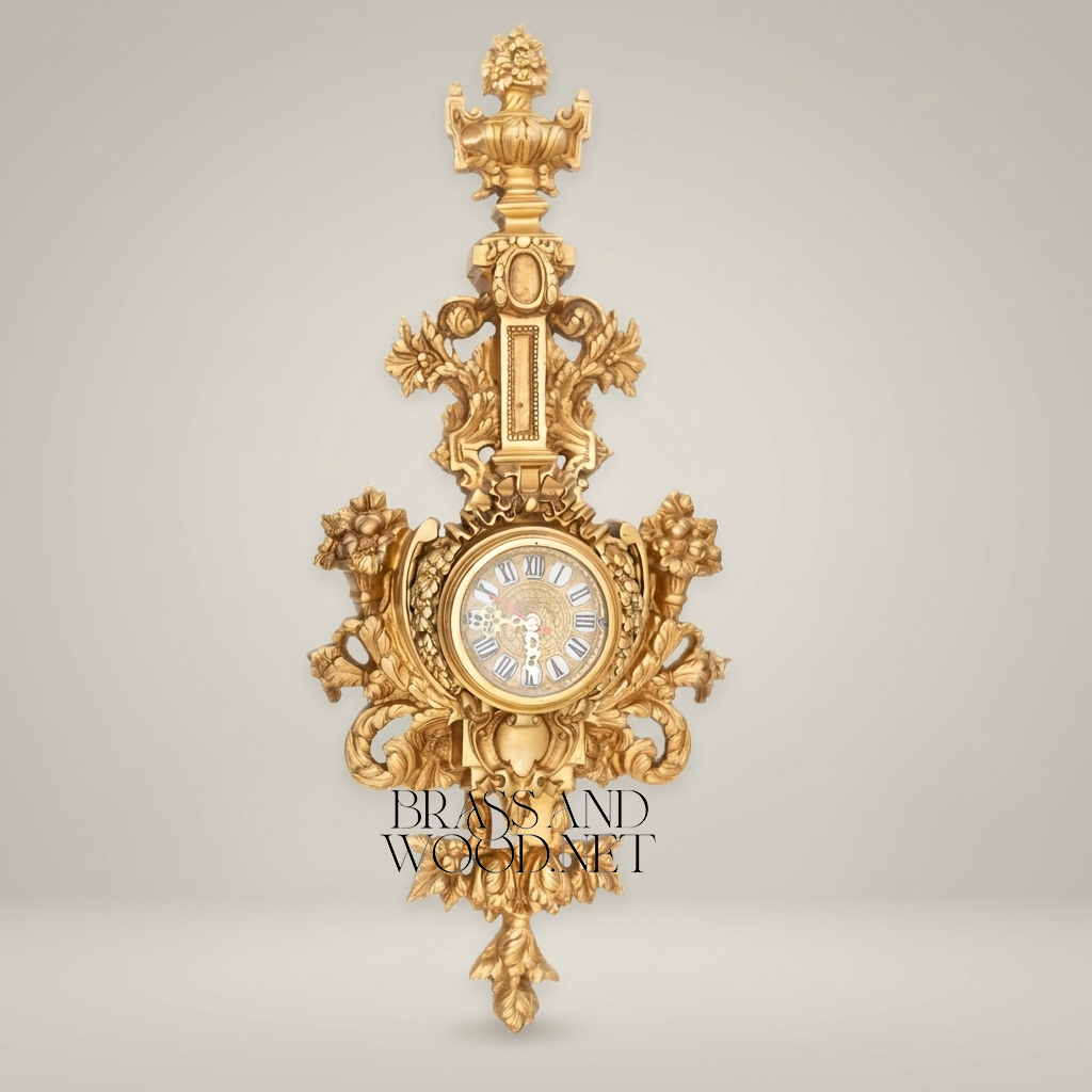 Baroque Gilded Cartel Wall Clock with Urn Finial & Acanthus Scrollwork — Antique Gold