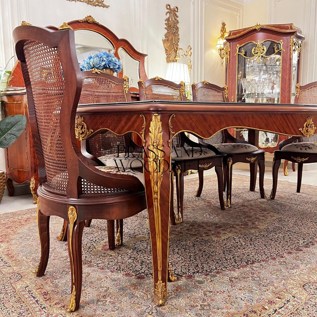 Brass & Wood Louis XV Rococo Carved Wood Dining Table